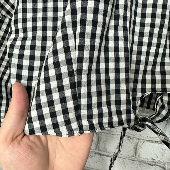 Greylin Millie Blouse Gingham Plaid Checker Top Tie Front Shirt Black White S - Picture 7 of 10
